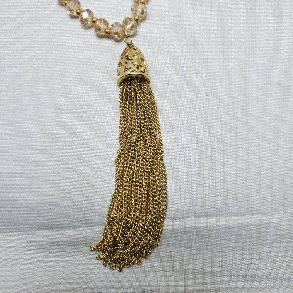 DSW Ivory & topaz beaded necklace with gold tassel - Picture 8 of 11
